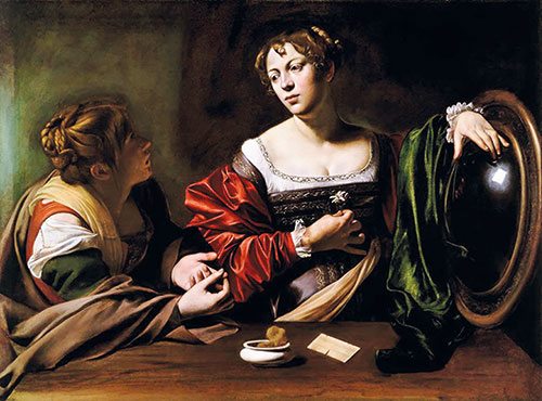 Caravaggio - Marta e Maria Maddalena olio e tempera su tela,  anno 1598, 100x134,5 cm.  Detroit, Detroit Institute of Arts