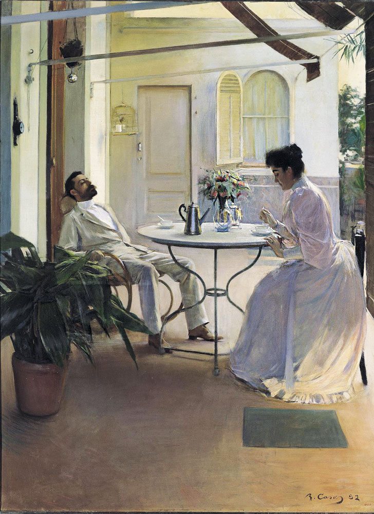 Ramon Casas - Scena domestica all’aperto olio su tela, anno 1892, 161x121cm.  Madrid, Colección Carmen Thyssen-Bornemisza